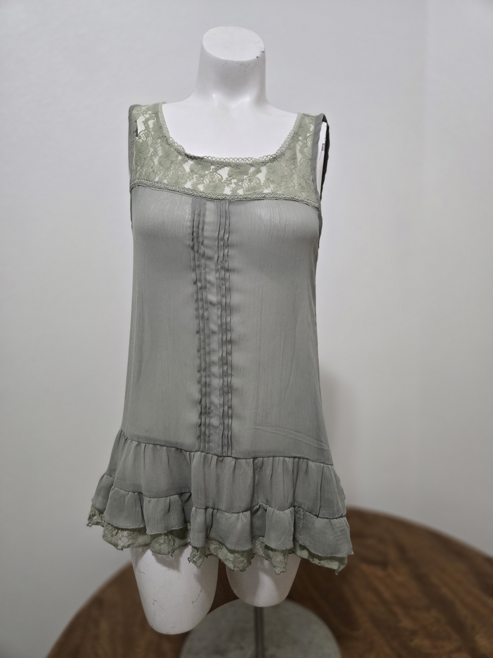 FANG Y2K Sage Green Lace Ruffle Babydoll Tank Top Size M